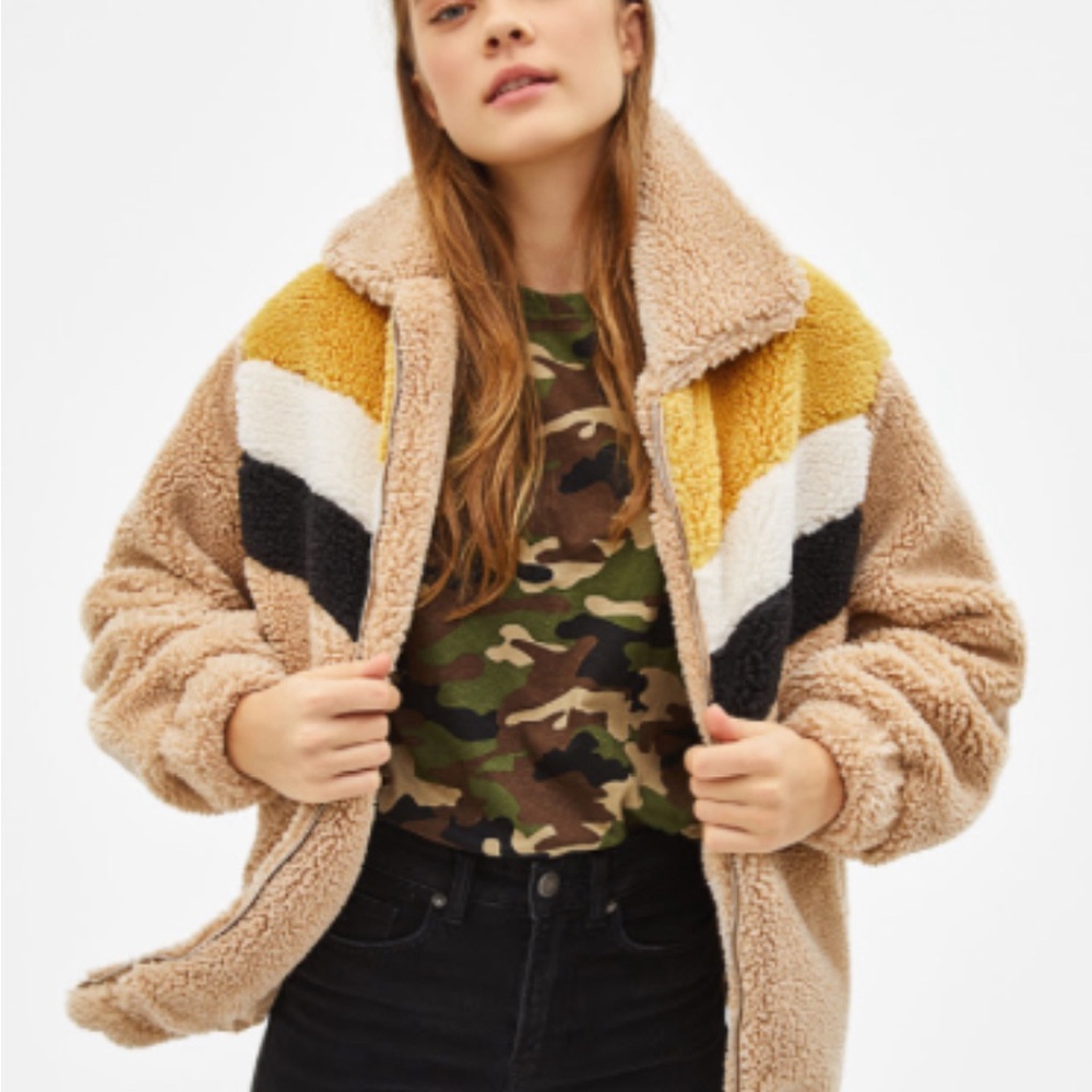 Bershka oversized faux shearling jacket Sz XS